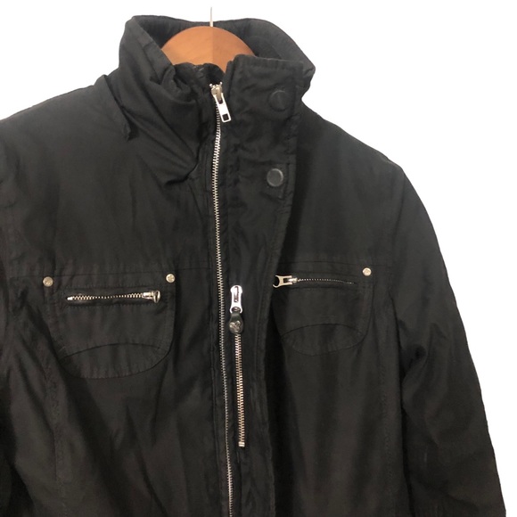 TNA sz Small Long Mid Length Warm Insulated Black Parka Winter Jacket Coat - Picture 6 of 14